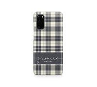 Tirita Personalised Initials Custom Hard Phone Case Cover Compatible with Samsung Galaxy S20 Plus Chequered Tartan Grey White Plaid