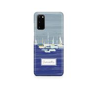 Tirita Personalised Initials Custom Hard Phone Case Cover Compatible with Samsung Galaxy S20 Riviera Shore Boat Blue Sea Sailing Abstract