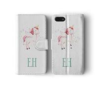 Tirita Personalised Initials Custom Wallet Leather Flip Phone Case Compatible with iPhone 11 Pro Magical Unicorns Heart Pastel Colours Pink Stars