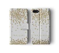 Tirita Personalised Initials Custom Wallet Leather Flip Phone Case Compatible with iPhone 11 Pro Max PRINTED GLITTER, NOT REAL GLITTER Floating Falling Love Hearts Gold