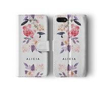 Tirita Personalised Initials Custom Wallet Leather Flip Phone Case Compatible with iPhone 11 Pro Max Watercolour Roses Spring Flower Garden