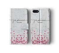 Tirita Personalised Initials Custom Wallet Leather Flip Phone Case Compatible with iPhone 11 Pro Max PRINTED GLITTER, NOT REAL GLITTER Floating Falling Love Hearts Conffeti