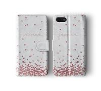 Tirita Personalised Initials Custom Wallet Leather Flip Phone Case Compatible with iPhone 11 Pro Max PRINTED GLITTER, NOT REAL GLITTER Floating Falling Love Hearts Conffeti