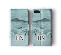 Tirita Personalised Initials Custom Wallet Leather Flip Phone Case Compatible with iPhone 11 Pro Max Oriental Japanese Loto Flower Pink Floral Abstract Art Fish