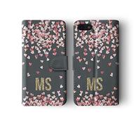 Tirita Personalised Initials Custom Wallet Leather Flip Phone Case Compatible with iPhone 11 Pro PRINTED GLITTER, NOT REAL GLITTER Floating Falling Love Hearts Gold