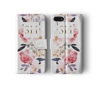 Tirita Personalised Initials Custom Wallet Leather Flip Phone Case Compatible with iPhone 11 Watercolour Roses Spring Flower Garden