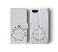 Tirita Personalised Initials Custom Wallet Leather Flip Phone Case Compatible with iPhone 12 & 12 Pro PRINTED GLITTER, NOT REAL GLITTER Gold Christmas Robin Wreath