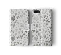 Tirita Personalised Initials Custom Wallet Leather Flip Phone Case Compatible with iPhone 12 Mini PRINTED GLITTER, NOT REAL GLITTER Marble Silver Granite Silver Heart Shape Pattern