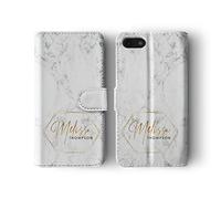 Tirita Personalised Initials Custom Wallet Leather Flip Phone Case Compatible with iPhone 12 Mini PRINTED GLITTER, NOT REAL GLITTER Marble Golden Veins Gray Hexagon Granite