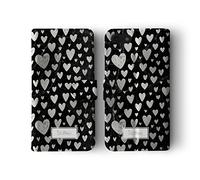 Tirita Personalised Initials Custom Wallet Leather Flip Phone Case Compatible with iPhone 12 Pro Max PRINTED GLITTER, NOT REAL GLITTER Marble Silver Granite Black Heart Shape Pattern