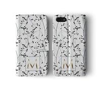 Tirita Personalised Initials Custom Wallet Leather Flip Phone Case Compatible with iPhone 12 Pro Max PRINTED GLITTER, NOT REAL GLITTER Marble Gold Monochrome Floral