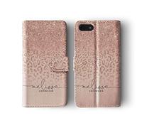 Tirita Personalised Initials Custom Wallet Leather Flip Phone Case Compatible with iPhone 12 Pro Max PRINTED GLITTER, NOT REAL GLITTER African Wild Animals Skin Print Leopard Cheetah Nude Pink