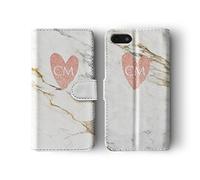 Tirita Personalised Initials Custom Wallet Leather Flip Phone Case Compatible with iPhone 12 Pro Max PRINTED GLITTER, NOT REAL GLITTER Love Hearts Pink Marble Monochrome