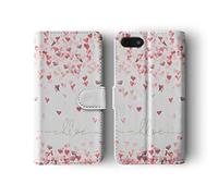 Tirita Personalised Initials Custom Wallet Leather Flip Phone Case Compatible with iPhone 6 & 6s PRINTED GLITTER, NOT REAL GLITTER Floating Falling Love Hearts Gold