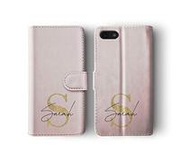 Tirita Personalised Initials Custom Wallet Leather Flip Phone Case Compatible with iPhone 6 & 6s PRINTED GLITTER, NOT REAL GLITTER Fashion Stylish Monogram Vanilla Rose Gold Ombre