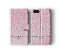 Tirita Personalised Initials Custom Wallet Leather Flip Phone Case Compatible with iPhone 6 & 6s PRINTED GLITTER, NOT REAL GLITTER African Wild Animals Skin Print Leopard Cheetah Baby Pink