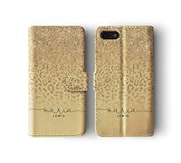 Tirita Personalised Initials Custom Wallet Leather Flip Phone Case Compatible with iPhone 6 Plus & 6s Plus PRINTED GLITTER, NOT REAL GLITTER African Wild Animals Skin Print Leopard Cheetah Gold