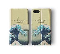 Tirita Personalised Initials Custom Wallet Leather Flip Phone Case Compatible with iPhone Xr Japanese Art Hokusai The Great Wave off Kanagawa
