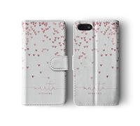 Tirita Personalised Initials Custom Wallet Leather Flip Phone Case Compatible with iPhone Xr PRINTED GLITTER, NOT REAL GLITTER Floating Falling Love Hearts Conffeti