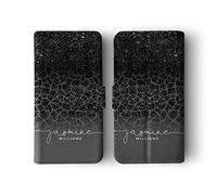 Tirita Personalised Initials Custom Wallet Leather Flip Phone Case Compatible with Samsung Galaxy S10 Plus PRINTED GLITTER, NOT REAL GLITTER African Wild Animals Skin Print Giraffe Black Starry Sky