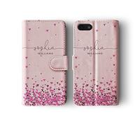 Tirita Personalised Initials Custom Wallet Leather Flip Phone Case Compatible with Samsung Galaxy S10 Plus PRINTED GLITTER, NOT REAL GLITTER Floating Falling Love Hearts Conffeti