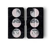 Tirita Personalised Initials Custom Wallet Leather Flip Phone Case Compatible with Samsung Galaxy S10 Plus PRINTED GLITTER, NOT REAL GLITTER Moon Star Glitz Elliptical Halfmoon Glimpse