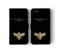 Tirita Personalised Initials Custom Wallet Leather Flip Phone Case Compatible with -SAMSUNG GALAXY S10 PRINTED GLITTER, NOT REAL GLITTER Big Gold Honey Bee Sequin Effect