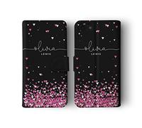 Tirita Personalised Initials Custom Wallet Leather Flip Phone Case Compatible with Samsung Galaxy S10 PRINTED GLITTER, NOT REAL GLITTER Floating Falling Love Hearts Conffeti