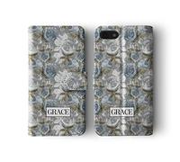 Tirita Personalised Initials Custom Wallet Leather Flip Phone Case Compatible with Samsung Galaxy S7 Edge Skulls Catrina Roses Dead Crow Raven