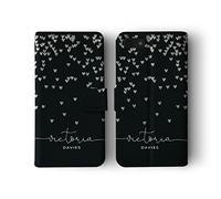 Tirita Personalised Initials Custom Wallet Leather Flip Phone Case Compatible with Samsung Galaxy S7 Edge PRINTED GLITTER, NOT REAL GLITTER Floating Falling Love Hearts Conffeti