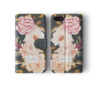 Tirita Personalised Initials Custom Wallet Leather Flip Phone Case Compatible with Samsung Galaxy S7 PRINTED GLITTER, NOT REAL GLITTER Floral Flowers Shabby Chic English Roses