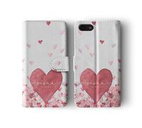 Tirita Personalised Initials Custom Wallet Leather Flip Phone Case Compatible with Samsung Galaxy S7 Edge PRINTED GLITTER, NOT REAL GLITTER Floating Falling Love Hearts Gold