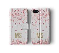 Tirita Personalised Initials Custom Wallet Leather Flip Phone Case Compatible with Samsung Galaxy S8 Plus PRINTED GLITTER, NOT REAL GLITTER Floating Falling Love Hearts Gold