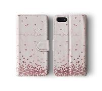 Tirita Personalised Initials Custom Wallet Leather Flip Phone Case Compatible with Samsung Galaxy S8 PRINTED GLITTER, NOT REAL GLITTER Floating Falling Love Hearts Conffeti