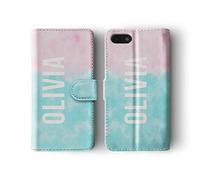 Tirita Personalised Initials Custom Wallet Leather Flip Phone Case Compatible with Samsung Galaxy S9 Tropical Beach Summer Seaside Ombre Marble Pink Blue