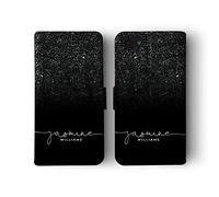 Tirita Personalised Initials Custom Wallet Leather Flip Phone Case Compatible with Samsung Galaxy S9 PRINTED GLITTER, NOT REAL GLITTER Ombre Sequins Effect Starry Sky