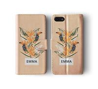 Tirita Personalised Initials Custom Wallet Leather Flip Phone Case Cover Compatible with iPhone 11 Pro Max Animal Floral Jungle Black Toucan Multi Leaves