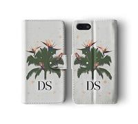 Tirita Personalised Initials Custom Wallet Leather Flip Phone Case Cover Compatible with iPhone 11 Pro Animal Floral Jungle Parrots on Palm Tree