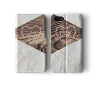 Tirita Personalised Initials Custom Wallet Leather Flip Phone Case Cover Compatible with iPhone 11 Wooden Alabaster Decor Leaves Love Timber Marble Stone