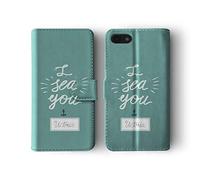 Tirita Personalised Initials Custom Wallet Leather Flip Phone Case Cover Compatible with iPhone 12 & 12 Pro Riviera Summertime Design I See You Anchor Print