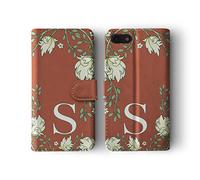 Tirita Personalised Initials Custom Wallet Leather Flip Phone Case Cover Compatible with iPhone 12 & 12 Pro Floral Blooming Style Red Tulip Leaves