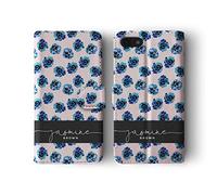 Tirita Personalised Initials Custom Wallet Leather Flip Phone Case Cover Compatible with iPhone 12 Mini Beautiful Splash Color Blue Botanical Roses