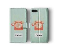 Tirita Personalised Initials Custom Wallet Leather Flip Phone Case Cover Compatible with iPhone 12 Mini Artistic Trendy Retro Call Me 80s Phone
