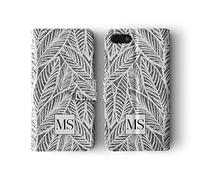 Tirita Personalised Initials Custom Wallet Leather Flip Phone Case Cover Compatible with iPhone 12 Mini Balmy Decorative Forest Areca Palm White