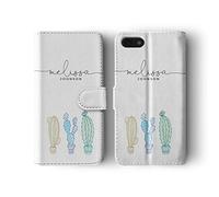 Tirita Personalised Initials Custom Wallet Leather Flip Phone Case Cover Compatible with iPhone 12 Mini Mexican Exotic Nature Clipart Potted Cactus