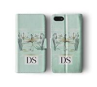 Tirita Personalised Initials Custom Wallet Leather Flip Phone Case Cover Compatible with iPhone 12 Mini Trendy Oriental Design Stork on the Sea