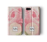 Tirita Personalised Initials Custom Wallet Leather Flip Phone Case Cover Compatible with iPhone 12 Pro Max Vivid Flower Blossom Pink Floral Petals