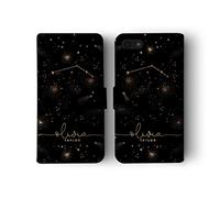 Tirita Personalised Leather Flip Wallet Phone Case with Card Holder Compatible with iPhone 5 / 5s / SE 2016 - Zodiac Signs Horoscopes [18 - Black and Gold Aries]