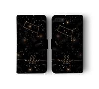 Tirita Personalised Leather Flip Wallet Phone Case with Card Holder Compatible with iPhone 5 / 5s / SE 2016 - Zodiac Signs Horoscopes [19 - Black and Gold Gemini]