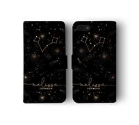 Tirita Personalised Leather Flip Wallet Phone Case with Card Holder Compatible with iPhone 7/8 / SE 2020 / SE 2022 - Zodiac Signs Horoscopes [13 - Black and Gold Pisces ]
